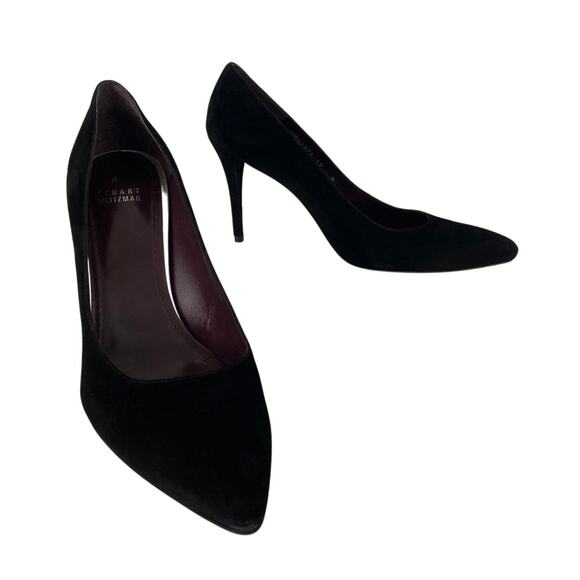 Stuart Weitzman Black Leather Heist Pointed Toe 100 Pump Slim 4" Heel Size 10 - Picture 8 of 11